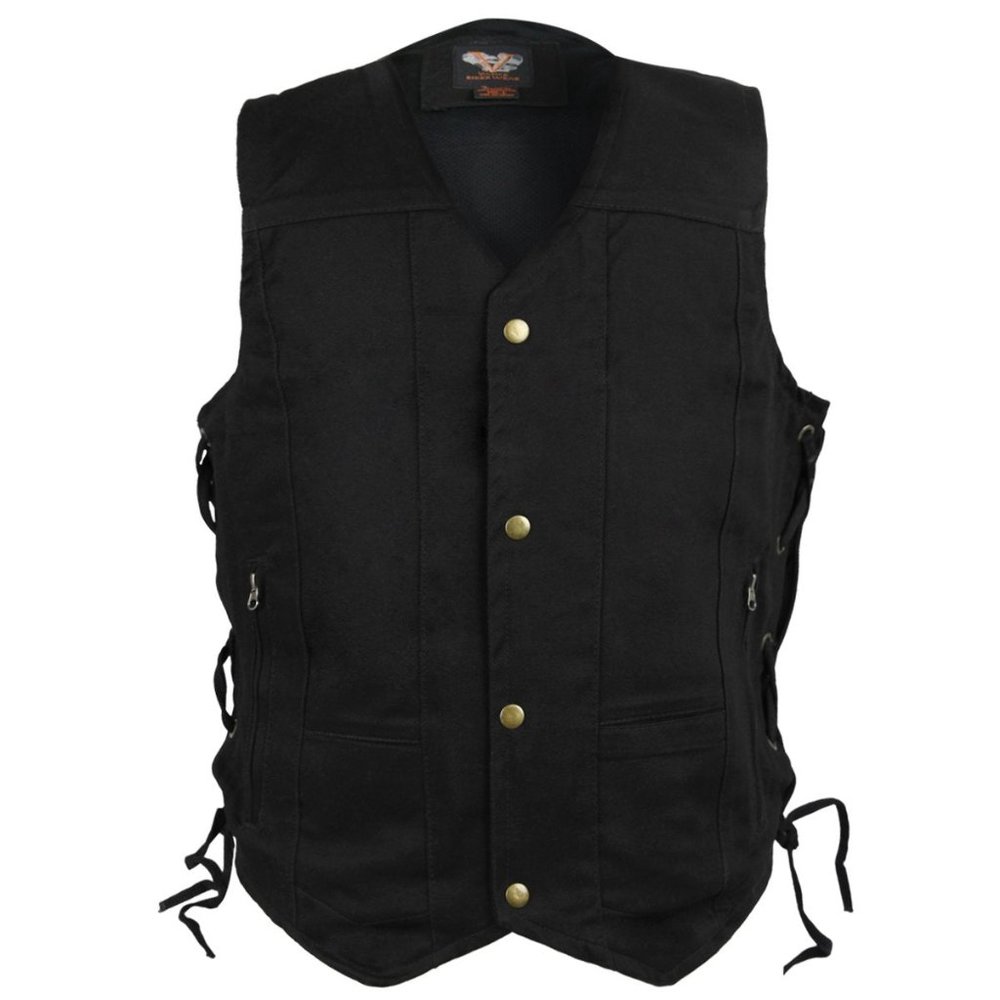 Black Denim Vest with Ten Pockets including concealed carry pockets